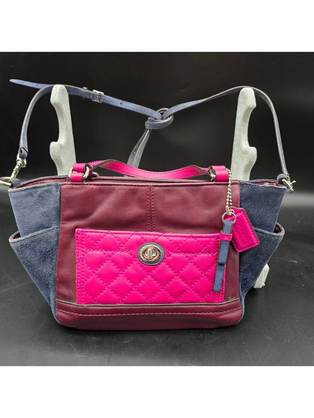 COACH Y2K Colorblock Mixed Media Mini Tote Suede Quilted Leather